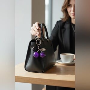 Purple Glitter Cherry Keychain